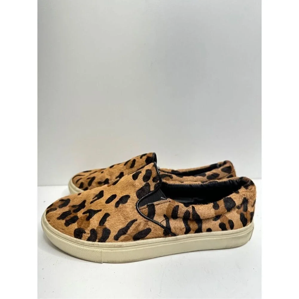 Steve Madden Ecentric Leopard‎ Calf Hair Slip On Sneakers Tan Black Womens 7